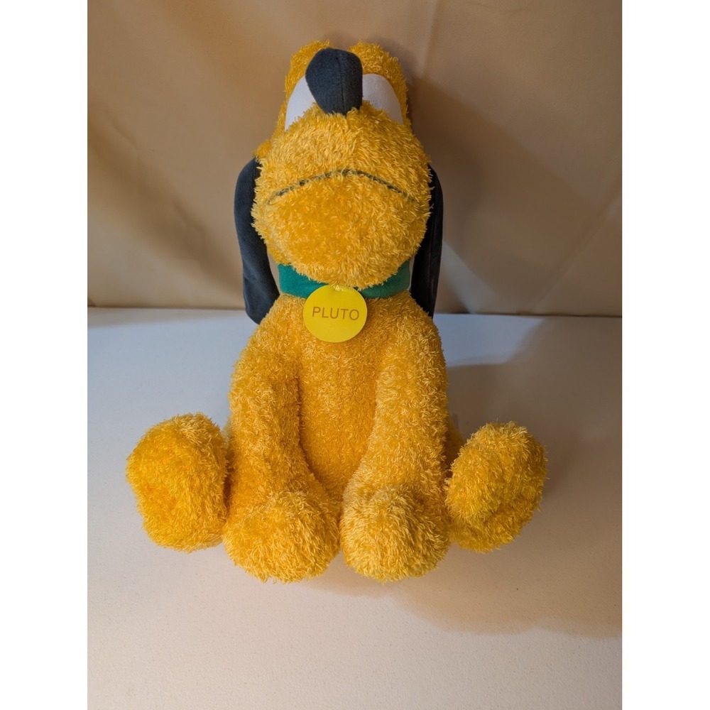 DISNEY Pluto 16" Plush Dog Stuffed Animal Yellow Black Ears Green Collar Toy - Picture 3 of 5